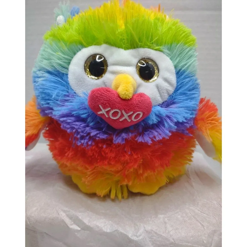 Valentine XOXO Owl‎ Plush Gold Glitter Eyes Soft Fuzzy Rainbow Color 6